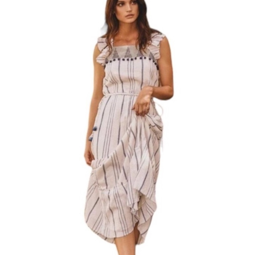 Saylor Striped Pom Pom Gretchen Midi Dress Size Small - Picture 5 of 14
